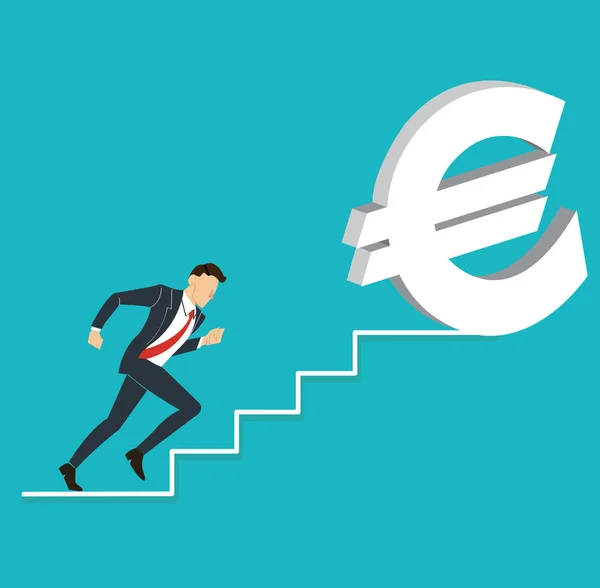 Homme d'affaires courant vers icône Euro dollar — Image vectorielle