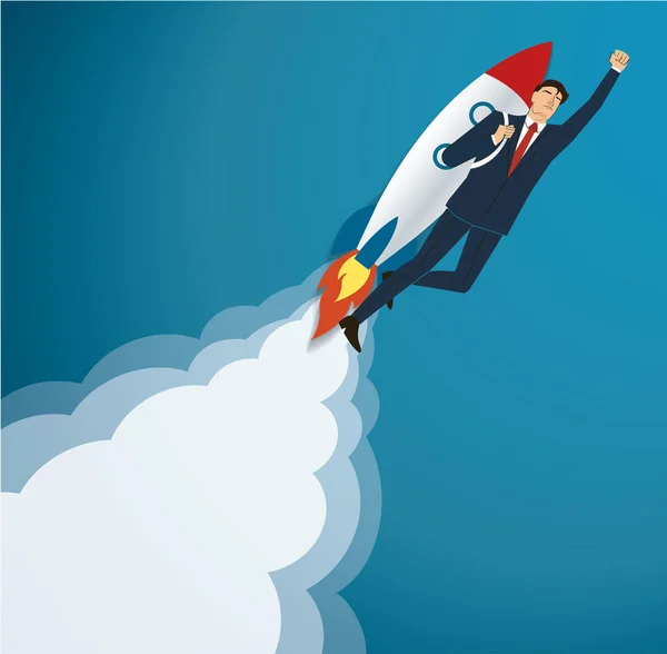 Businessman flying on a rocket , business concept vector — Stock Vector