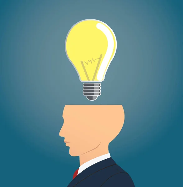Empresário pensando com ícone de lâmpada. conceito de pensamento — Vetor de Stock