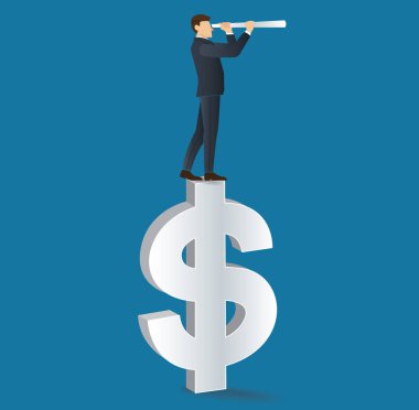bir teleskop ayakta Doları simgesini işadamı bakar
