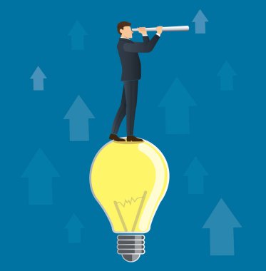 işadamı bakmak-den geçerek bir teleskop bir ampul vektör çizim üzerinde 