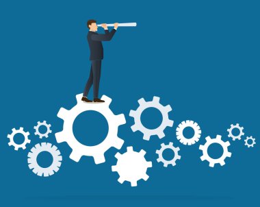 Gears'ı simgesi üzerinde bir teleskop duran bir işadamı bakar