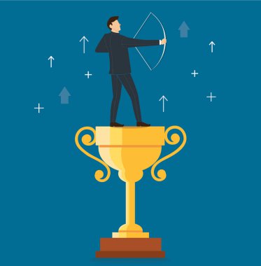 bir işadamı ile kupa vektör çizim üzerinde ok duran