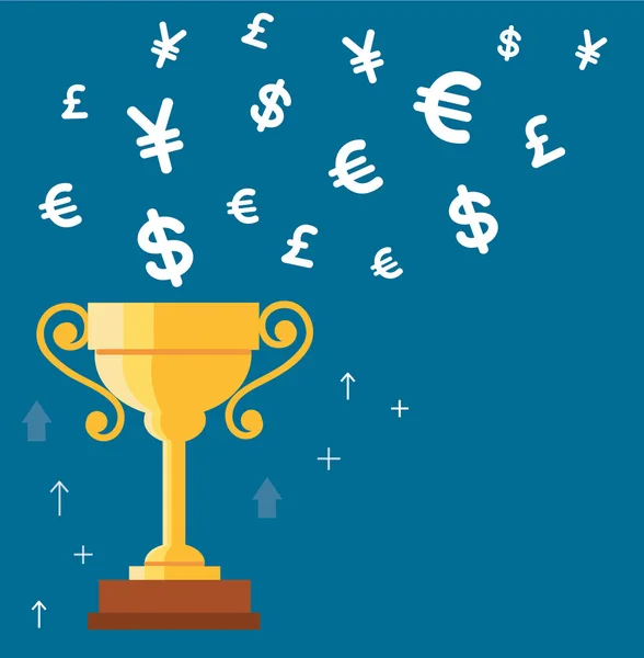 Trofee cup met geld symbool pictogram vector, winnen geld concept — Stockvector