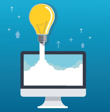  ampul üzerinde bulut ve bilgisayar başlangıç konsept illüstrasyon   