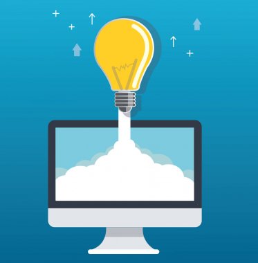  ampul üzerinde bulut ve bilgisayar başlangıç konsept illüstrasyon   