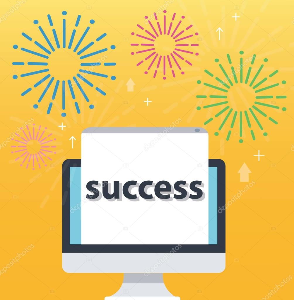 congratulations pop up on screen computer and yellow background, successful business concept illustration