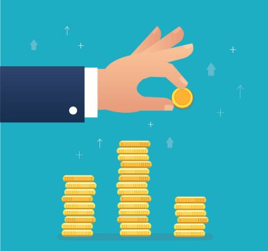 madeni para tutan el ve bozuk para grafik, iş kavramı vektör çizim oluşturmak