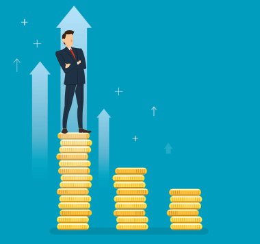 bir işadamı para grafik, iş kavramı vektör çizim üzerinde kutluyor