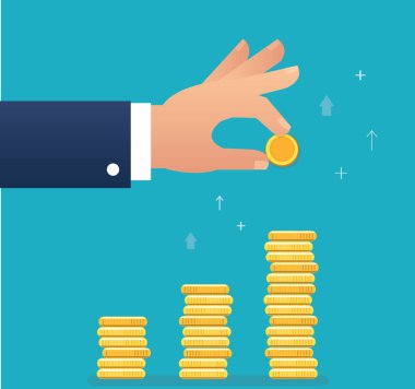 madeni para tutan el ve bozuk para grafik, iş kavramı vektör çizim oluşturmak