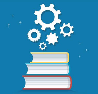 kitap simgesi tasarım vektör çizim, eğitim kavramları simgesine Dişliler