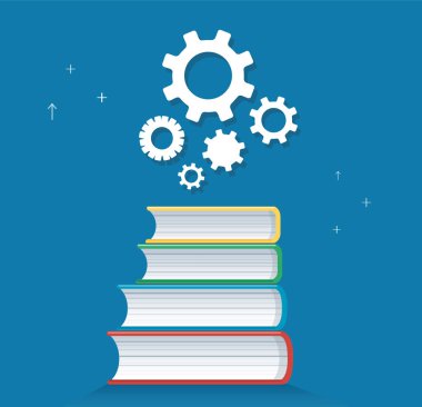 kitap simgesi tasarım vektör çizim, eğitim kavramları simgesine Dişliler
