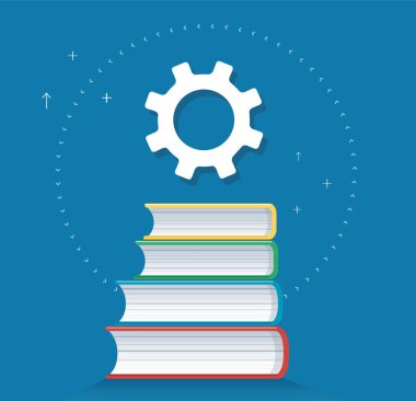 kitap simgesi tasarım vektör çizim, eğitim kavramları simgesine Dişliler