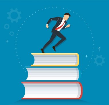kitap simgesi tasarım vektör çizim eğitim kavramları üzerinde çalışan başarılı iş adamı