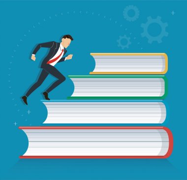 kitap simgesi tasarım vektör çizim eğitim kavramları üzerinde çalışan başarılı iş adamı