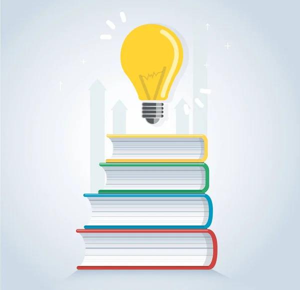 Glühbirne auf Bücher-Symbol. Bildungskonzepte, Vektor Illustration Design — Stockvektor