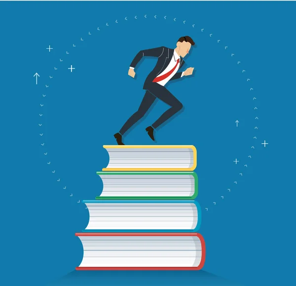 Successful businessman running on books icon design vector illustration, education concepts — Stock Vector