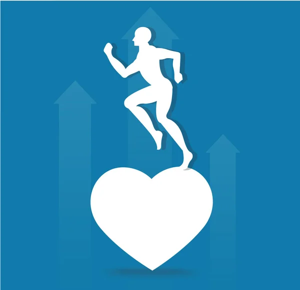 Corriendo en el vector de símbolo de icono de corazón, correr por la salud — Vector de stock