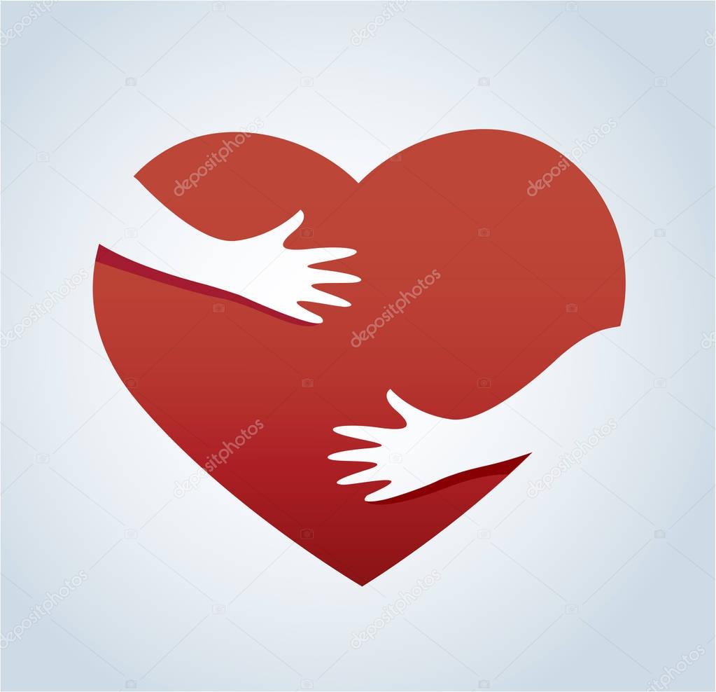 hands hugging the heart vector, concept of love and care