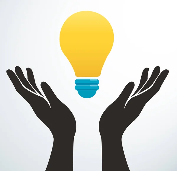 Händer som håller glödlampan ikonen vektor, kreativa koncept — Stock vektor