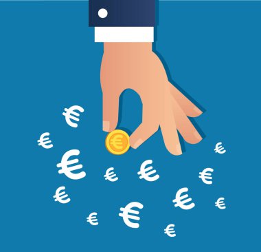 altın sikke ve Euro işareti simge vektör, iş kavramı tutan el  