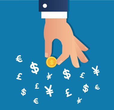 altın sikke ve para işareti simge vektör, iş kavramı tutan el 