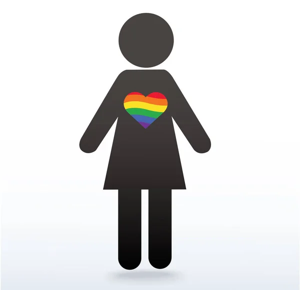 Žena symbol ikonu s rainbow srdce, Lgbt symbol, láska je láska, Duhová vlajka v ikony srdce, láska wins — Stockový vektor