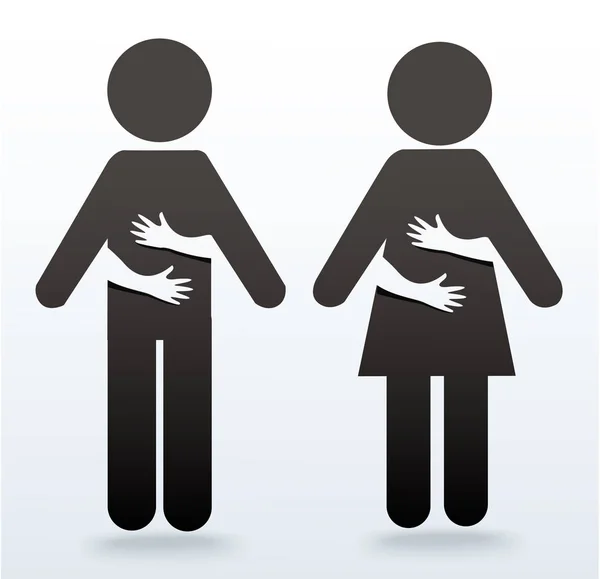 Donna e uomo icona con le mani abbracciando vettoriale illustrazione — Vettoriale Stock