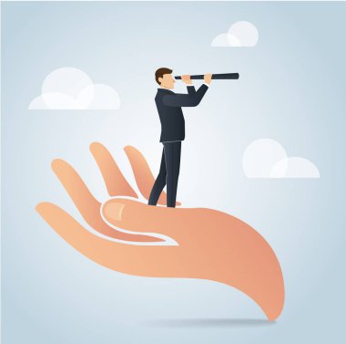 büyük bir teleskop kullanma işadamı vektör, iş kavramı el