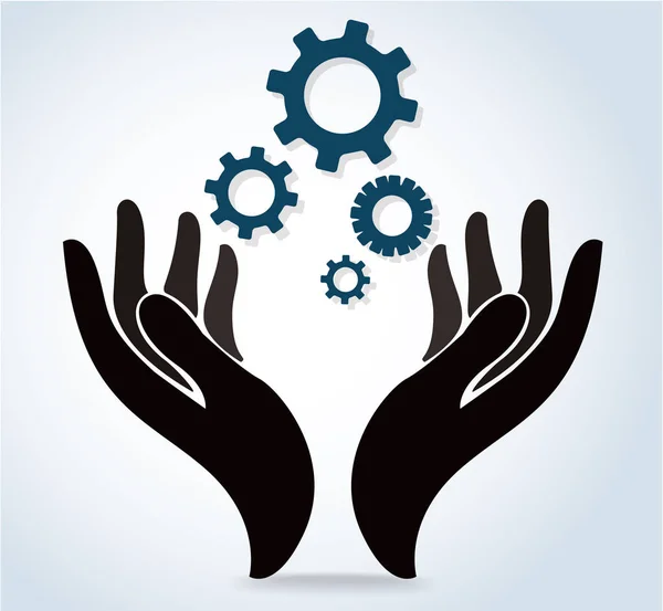 Händerna håller gear design logo ikon vektor — Stock vektor