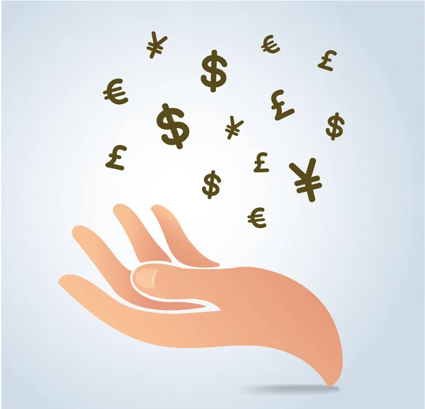 Hand met geld symbool pictogram vector, bedrijfsconcept — Stockvector