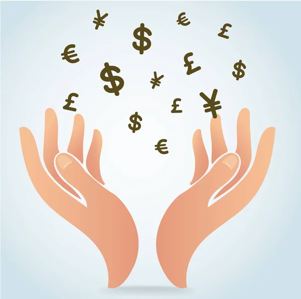 Hand met geld symbool pictogram vector, bedrijfsconcept — Stockvector