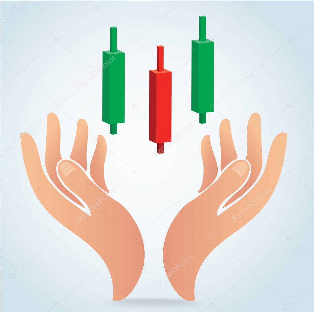 hand holding candle stick graph chart of stock market vector  