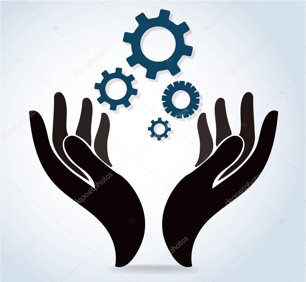 hands holding gear design logo icon vector