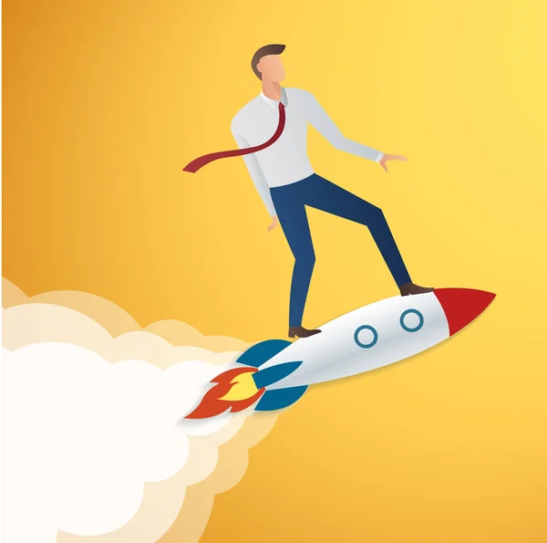 Success in business start up businessman on rocket vector illustration — Stock Vector