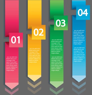 Ok Infographic kavramı. 4 seçenekleri, parçalar, aşamaları, düğmeleri vektör şablonu. Kullanılabilir web, diyagram, grafik, tanıtım, grafik, rapor, adım adım infographics için. Arka plan.