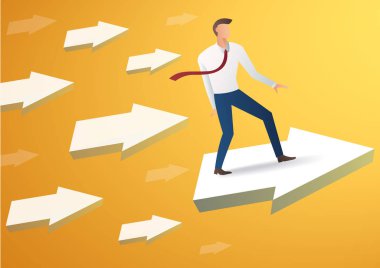 işadamı ok simgesi ve sarı arka planda, iş kavramı illüstrasyon vektör 