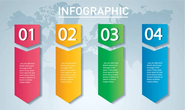 Ok Infographic kavramı. 4 seçenekleri, parçalar, aşamaları, düğmeleri vektör şablonu. Kullanılabilir web, diyagram, grafik, tanıtım, grafik, rapor, adım adım infographics için. Arka plan. — Stok Vektör