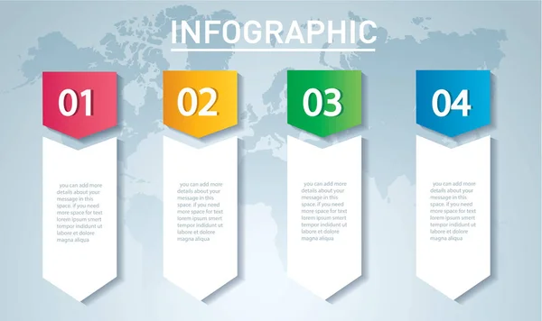 Ok Infographic kavramı. 4 seçenekleri, parçalar, aşamaları, düğmeleri vektör şablonu. Kullanılabilir web, diyagram, grafik, tanıtım, grafik, rapor, adım adım infographics için. Arka plan. — Stok Vektör