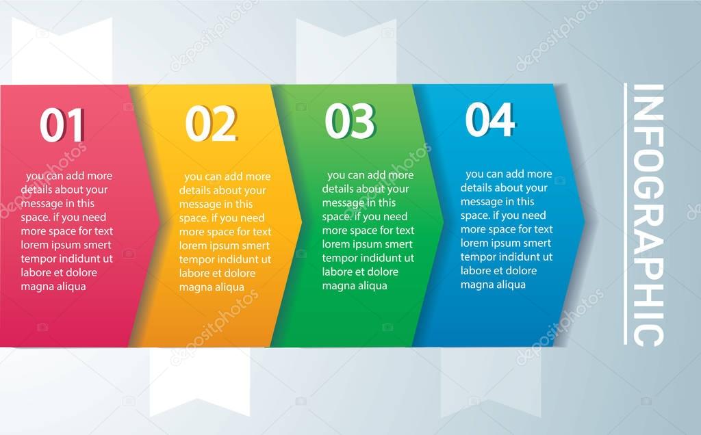 Arrow infographic concept. Vector template with 4 options, parts, stages, buttons. Can be used for web, diagram, graph, presentation, chart, report, step by step infographics. Abstract background.