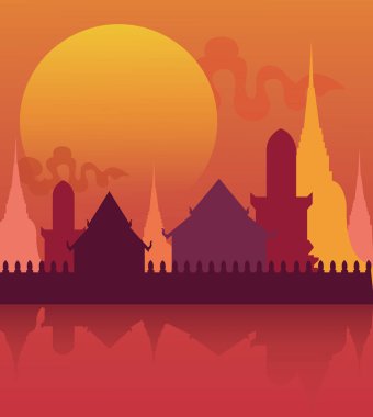 Tayland tapınak poster vektör çizim