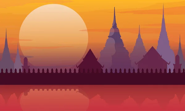 Tailandia templo cartel vector ilustración — Vector de stock