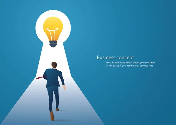 Business concept illustratie van een zakenman wandelen in sleutelgat met fel licht — Stockvector