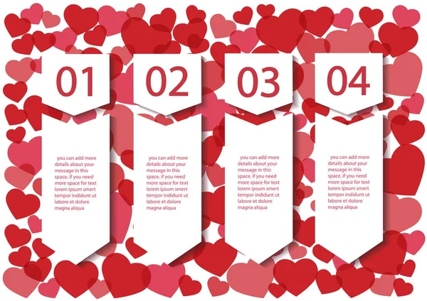 Many red hearts infographics template 4 option background vector illustration — Stock Vector