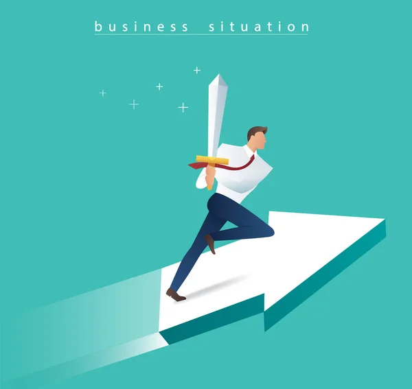 Zakenman met zwaard op pijl pictogram en, business concept illustratie vector — Stockvector