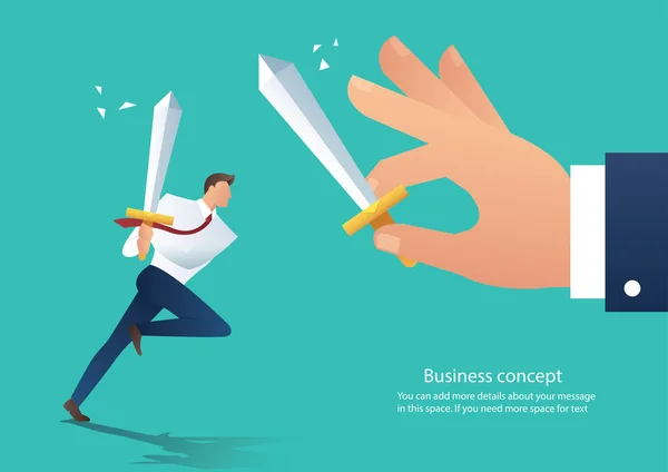 Бізнесмен конфлікт агресивний тримає меч бійки зі співробітником, бізнесмен бореться з босом на роботі Векторні ілюстрації — стоковий вектор