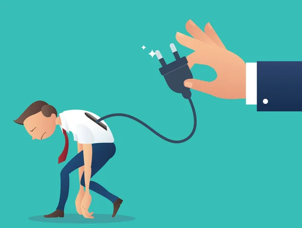 Karakter karikatür, düşük pil işadamı ile el ele elektrik prizinden, eps10 vektör