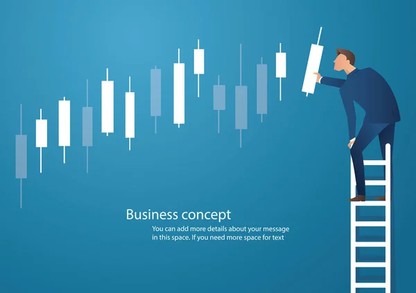 Affärs Concept Vektorillustration Man Stege Med Ljusstake Diagram Bakgrund Begreppet — Stock vektor