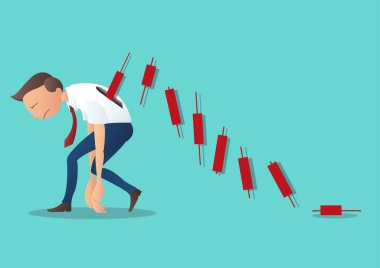 İş kavramı vektör çizim bir depresyon işadamları Mum grafiği, yontulmamış borsa kavramı ile