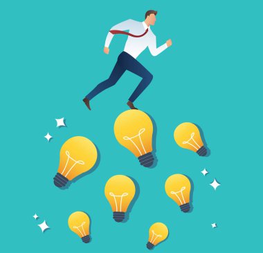 ampul fikir kavramı üzerinde çalışan işadamı çizimi